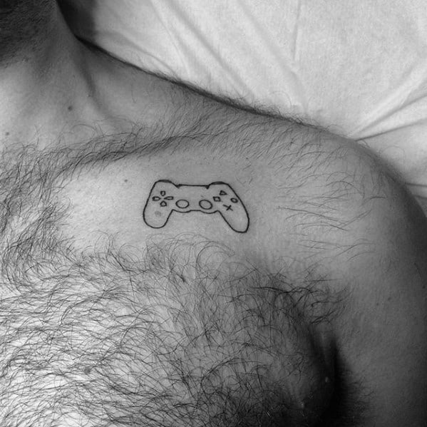 Simple Minimalistic Guy With Playstation Controller Shoulder Tattoo Design