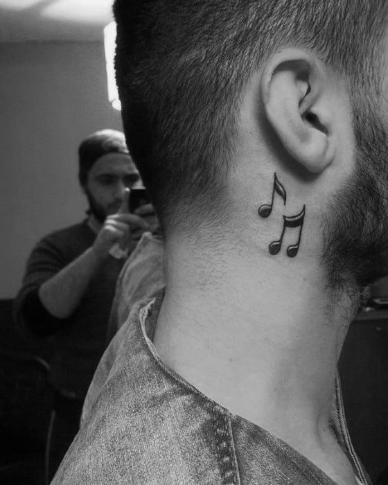 Simple Music Note Guys Neck Tattoos