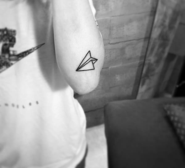 Simple Paper Airplane Tiny Mens Forearm Tattoo