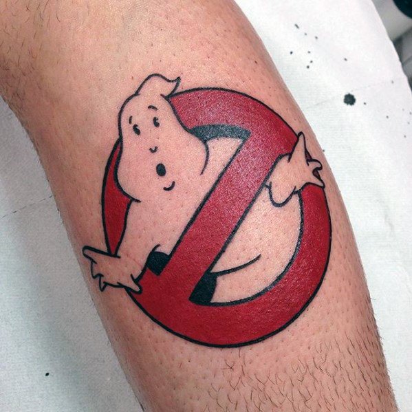Simple Red Cross Ghostbusters Tattoos For Men