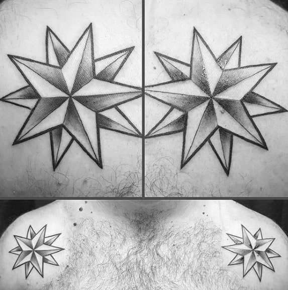 Simple Shaded Black And Grey Guys Star Shoulders Tattoo