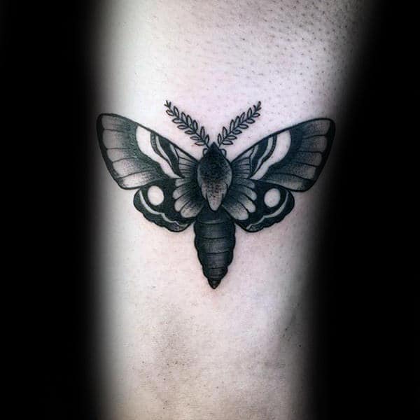 Simple Shaded Ink Male Moth Arm Tattoo Inspiration