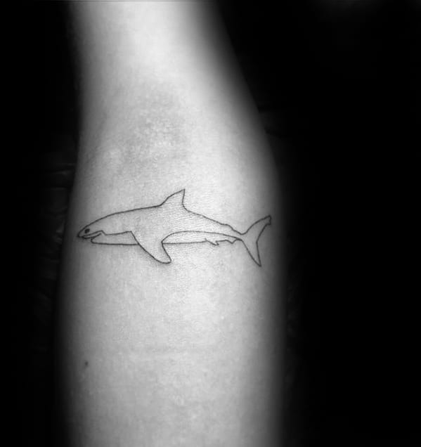 Simple Shark Mens Black Ink Line Forearm Tattoo