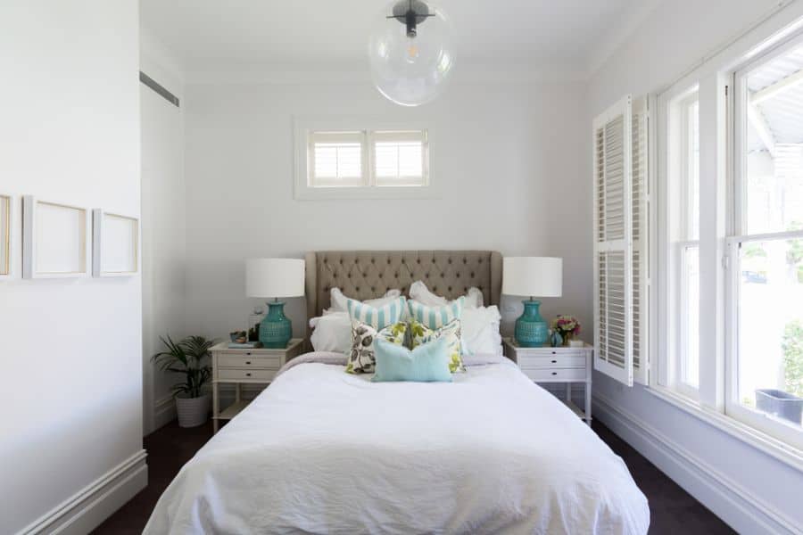 simple small white master bedroom