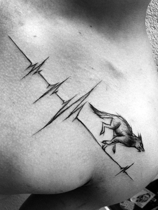 Simple Small Wolf With Heartbeart Guys Chest Tattoos