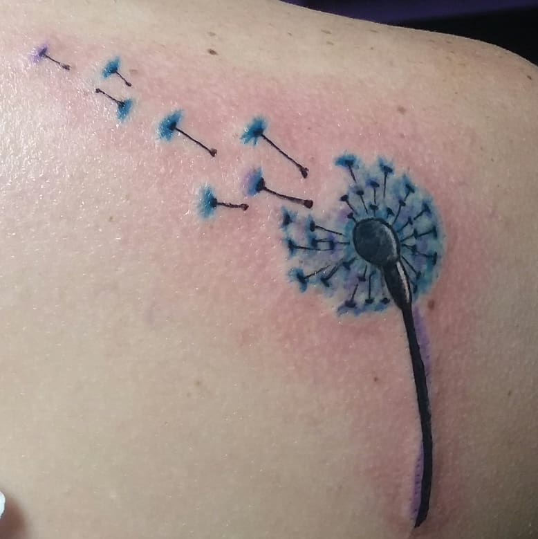 small watercolor dandelion tattoo