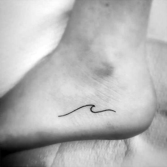 Simple Wave Guys Side Of Foot Tattoo Design Ideas