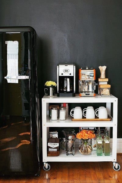 Simple White Rolling Cart Coffee Bar Ideas