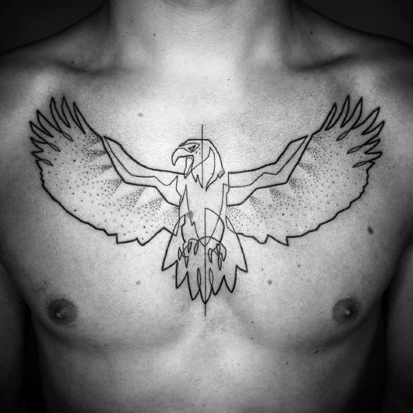 Single Line Eagle Chest Tattoo For Men