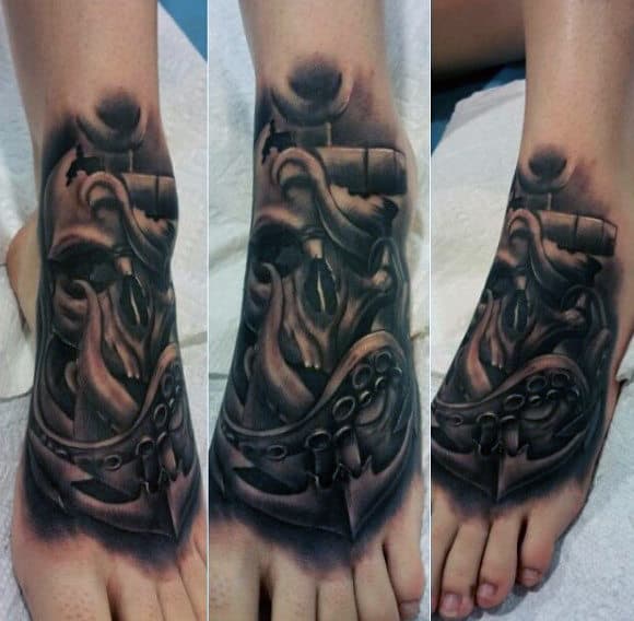 Sinister Looking Tattoo On Foot For Men