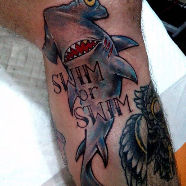 Sink Or Swim Hammerhead Shark Leg Tattoo
