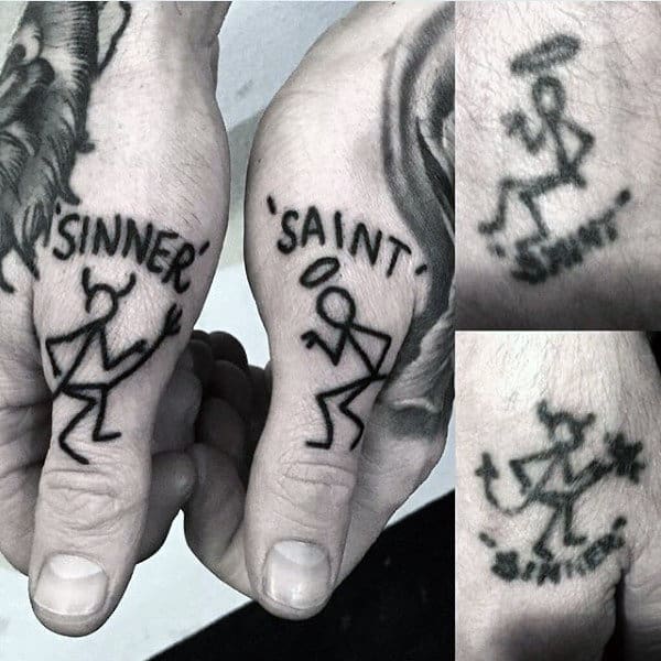 Sinner And Saint Thumb Tattoos For Men