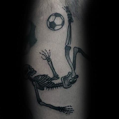 Skeleton And Soccerball Guys Arm Tattoo Inspiration