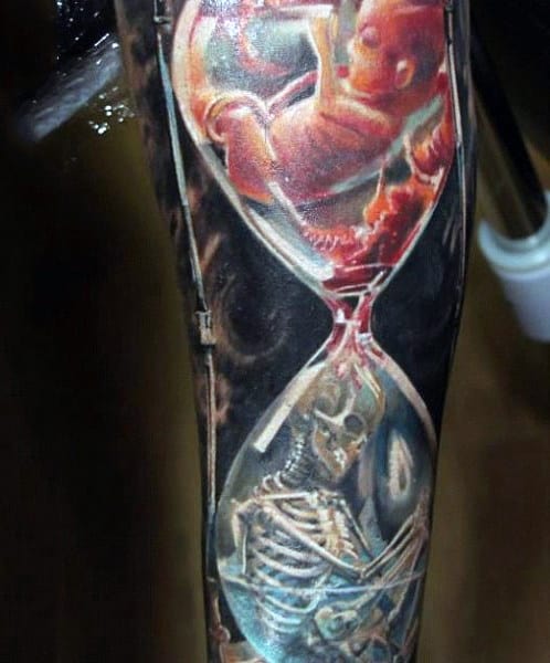 Skeleton Birth 3d Mens Hourglass Tattoo Sleeve