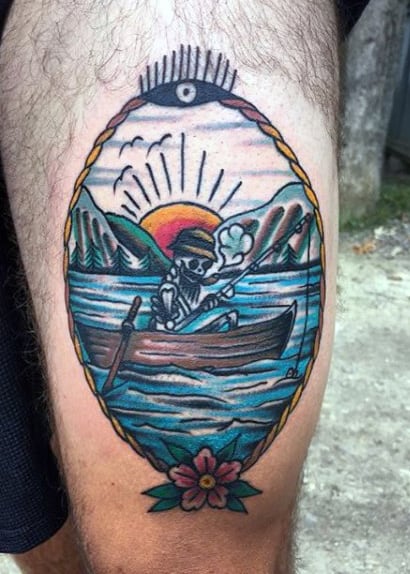 Skeleton Boat Men's Fish Sleeve Tattoos