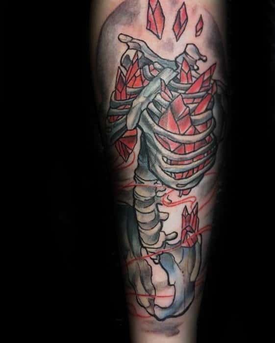 Skeleton Bones With Crystals Guys Forearm Tattoo