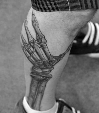 Skeleton Hand Guys Lower Leg Tattoo Inspiration