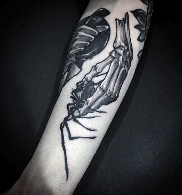 Skeleton Hand Spider Guys Forearm Tattoos