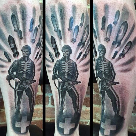 Skeleton Medic Mens Ww2 Leg Tattoos