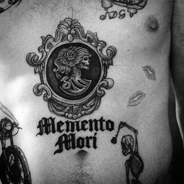 Skeleton Mirror Memento Mori Mens Stomach Tattoo