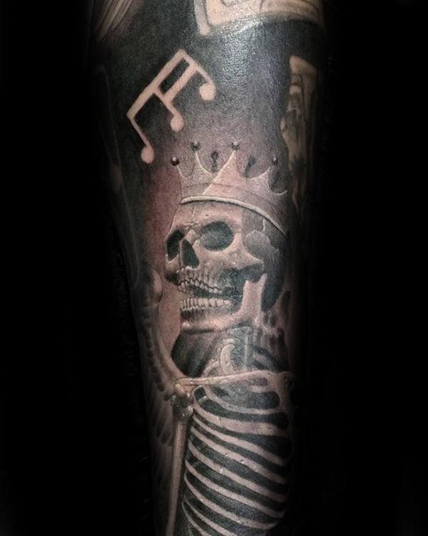 Skeleton Music Note Mens Sleeve Tattoo