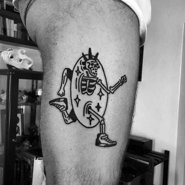 Skeleton Running Through Space Mens Unique Simple Leg Tattoo