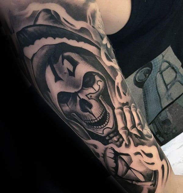 Skeleton Skull Chicano Mens Half Sleeve Tattoo
