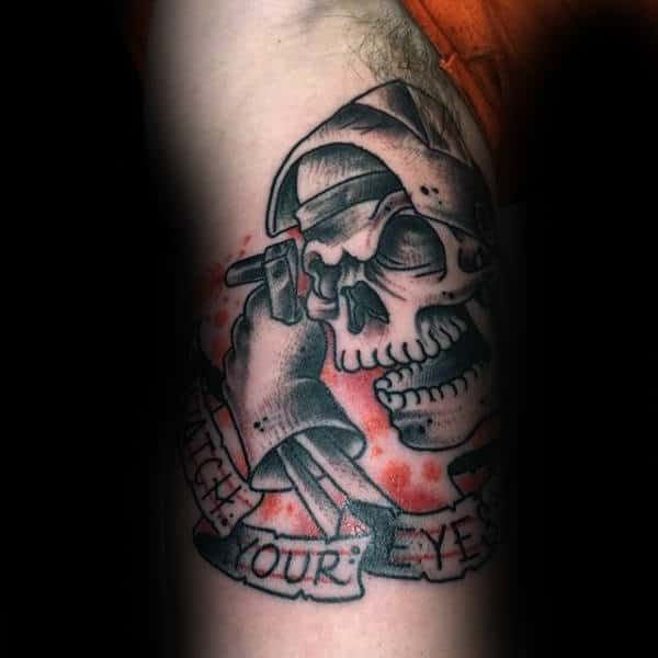 Skeleton Welding Male Inner Arm Tattoos.