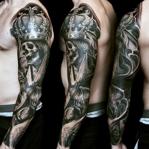 Skeleton With Crown Creative Mens Full Sleeve Tattoos