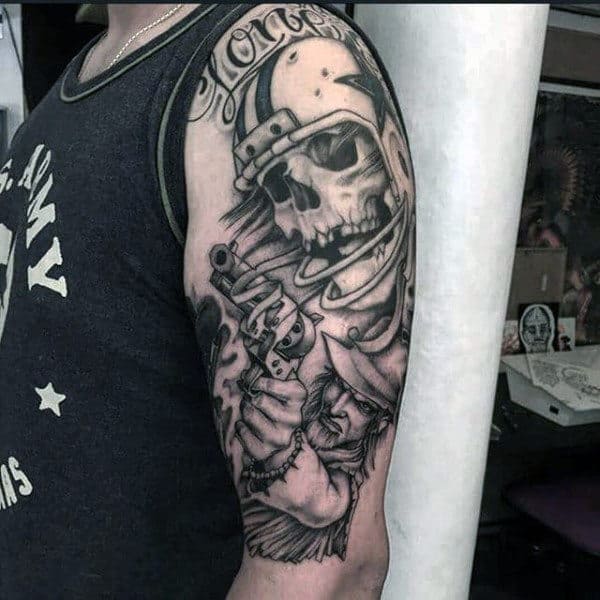 Skeleton With Football Helemet Mens Arm Tattoos