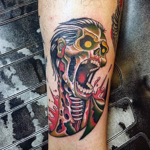 Skeleton Zombie Tattoo On Mans Arm