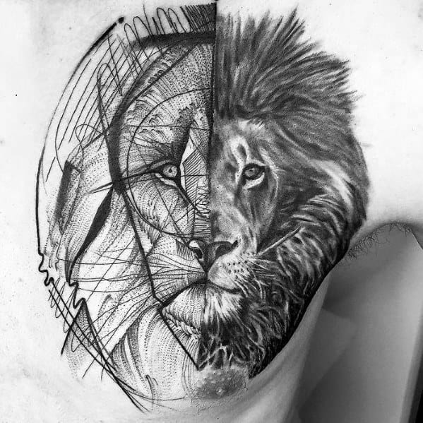 Sketch Male Lion Chest Tattoos