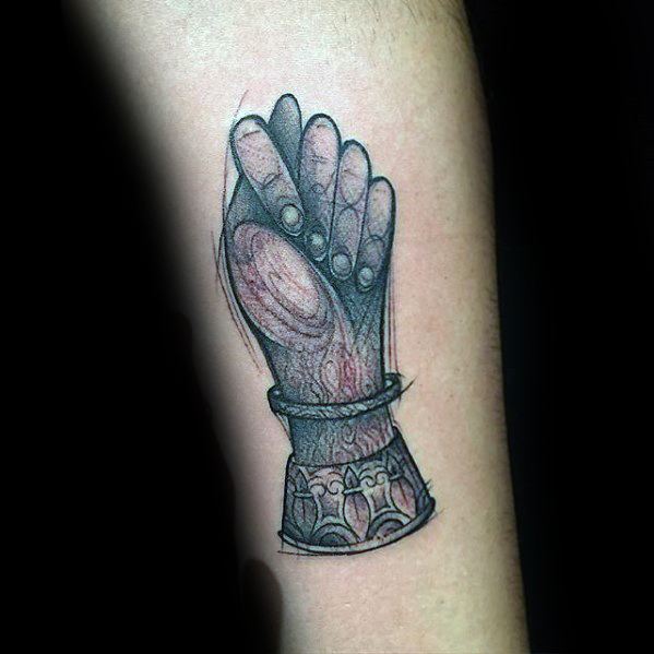 Sketched Hand Fingers Crossed Tattoo Design Ideas For Males On Forearm