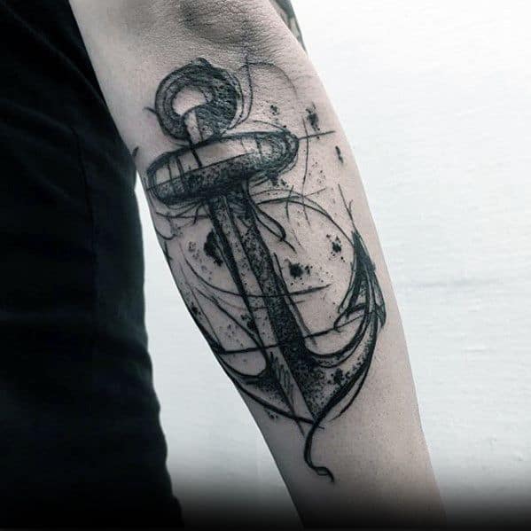 Sketched Mens Outer Forearm Unique Anchor Tattoos