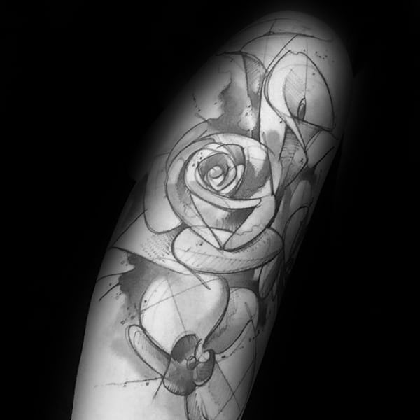 Sketched Orchid Mens Abstract Flower Tattoo On Arm