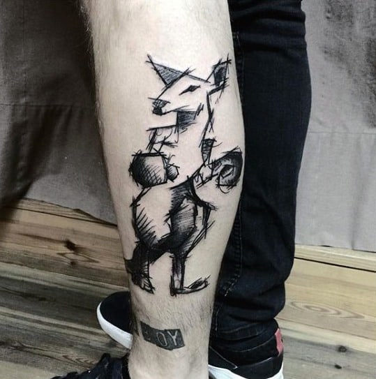 Sketched Side Of Leg Cool Male Kangaroo Tattoo Designs