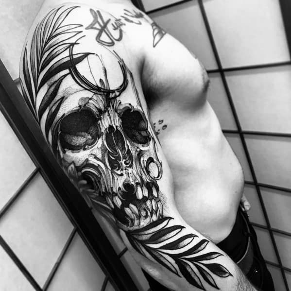 Sketched Skull Arm Mens Tattoos Big