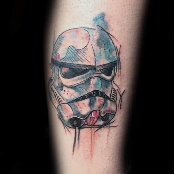 Sketched Stormtrooper Watercolor Guys Arm Tattoo