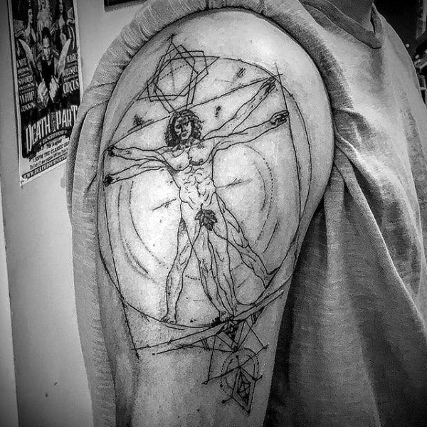 Sketeched Guys Vitruvian Man Arm Tattoo Ideas