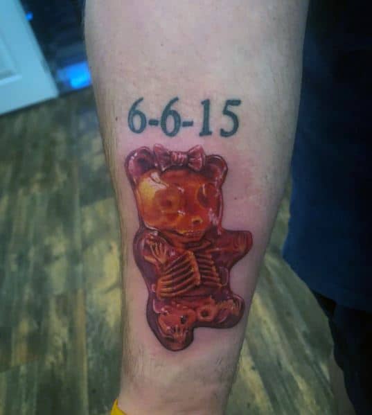 Sketleton Gummy Bear Inner Forearm Candy Tattoo For Men