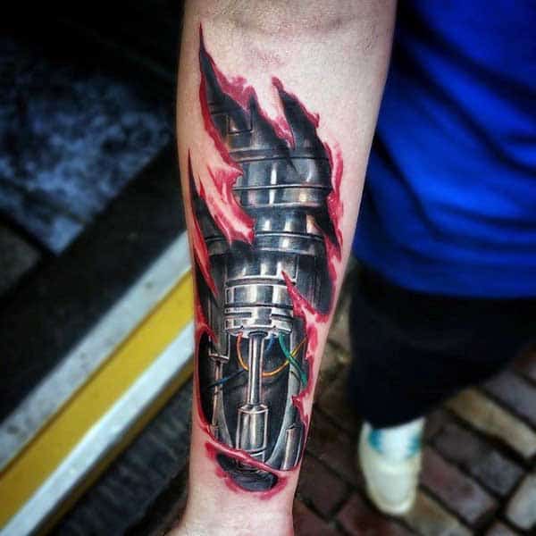 Biomechanical Tattoo Design with Car Engine Image