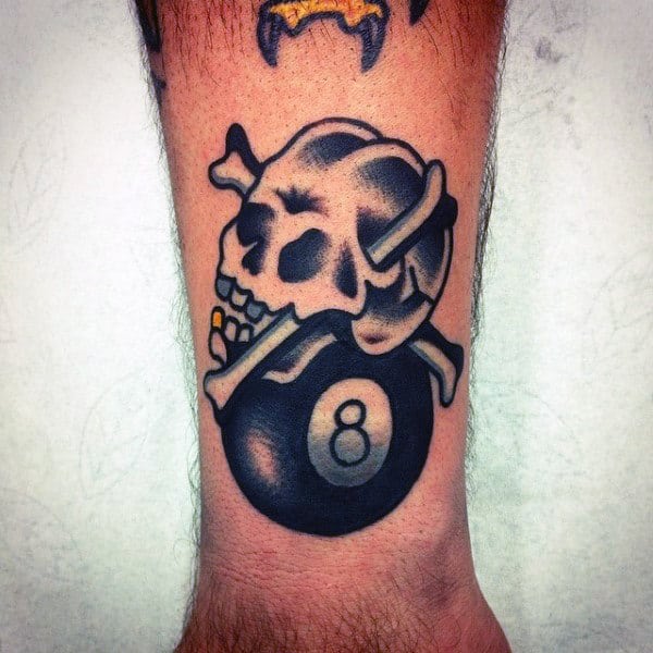 Skull And Cross Bones Male 8 Ball Old School Leg Tattoo Designs