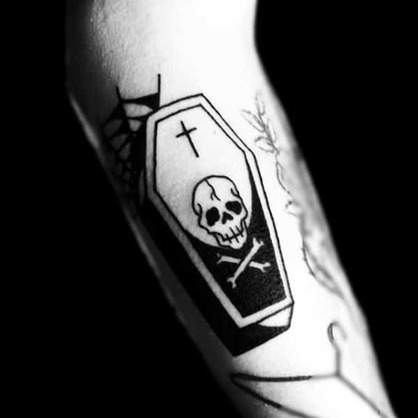 Skull And Cross Bones Mens Coffin Tattoo