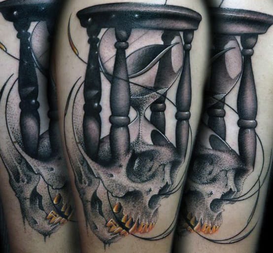 Skull And Hourglass Abstract Tattoos For Men