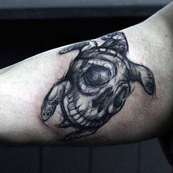 Skull And Turtle Mens Abstract Sketched Inner Arm Tattoo
