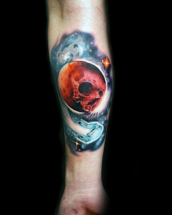 Skull Celestial Mens Tattoo Ideas On Inner Forearm