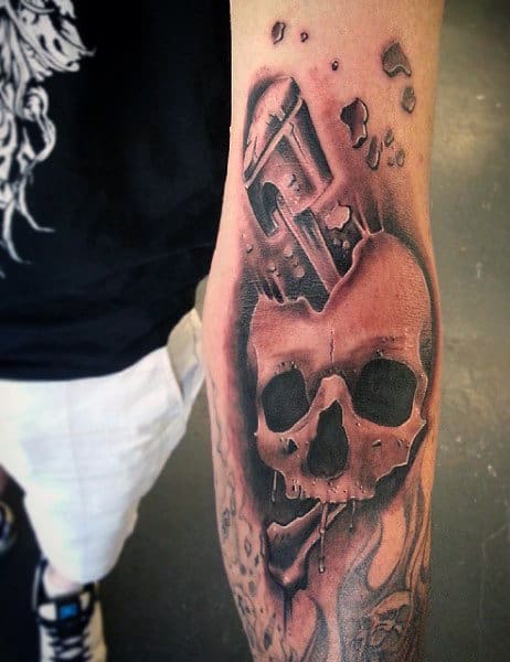 Tattoos By Labove  Black and grey skullpiston that Larry did the other  day tattoo tattoos skull skulls skulltattoo blackandgreytattoo  blackworkers inked inkedmag texasinkedmag eternalink swashdrive  pistons fortworth fortworthtattoos 