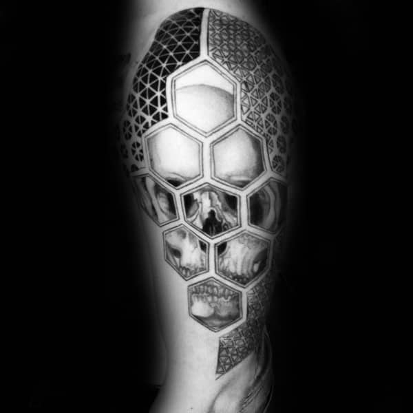 Skull Factal Hexagon Tattoos For Men