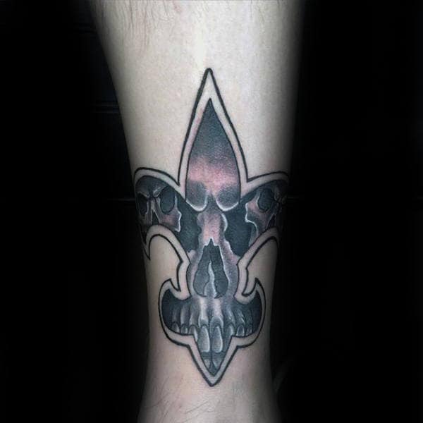 Skull Fleur De Lis Mens Forearm Tattoo