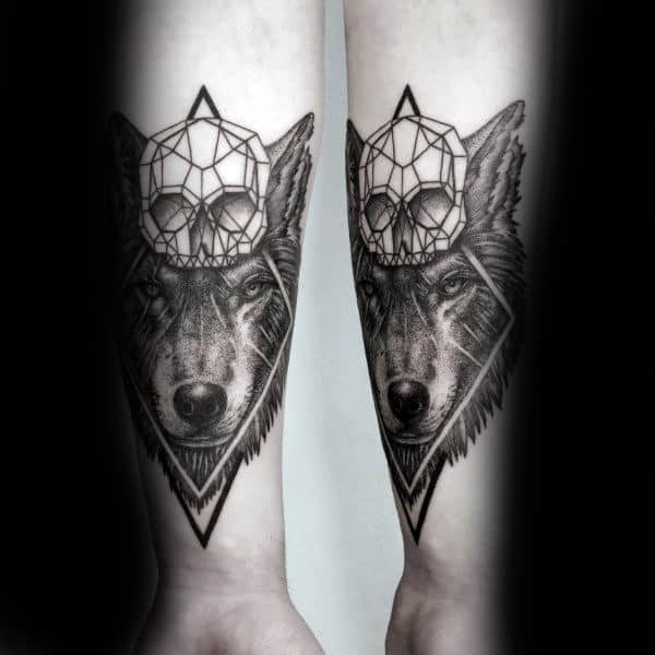 Skull Geometric Wolf Mens Forearm Tattoos